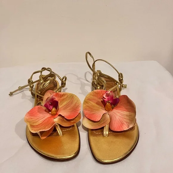 Alameda Turquesa Gold Victoria Flower Sandals